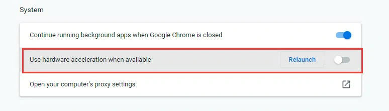 Uncheck Hardware Acceleration on Google Chrome