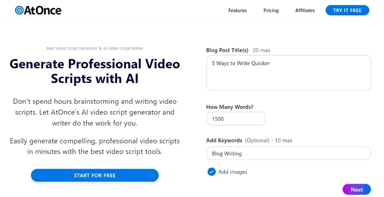 Best YouTube Script Generator - AtOnce