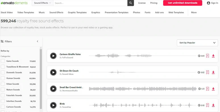 Get royalty-free YouTube sound effects from Envato Elements