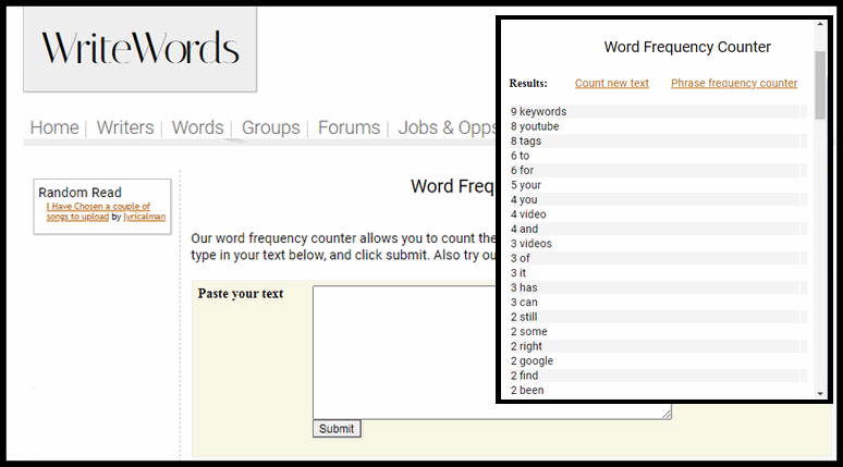 Use WriteWords' Word Frequency Counter.