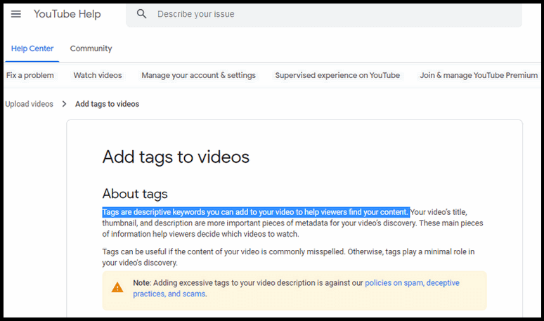YouTube tag definition.