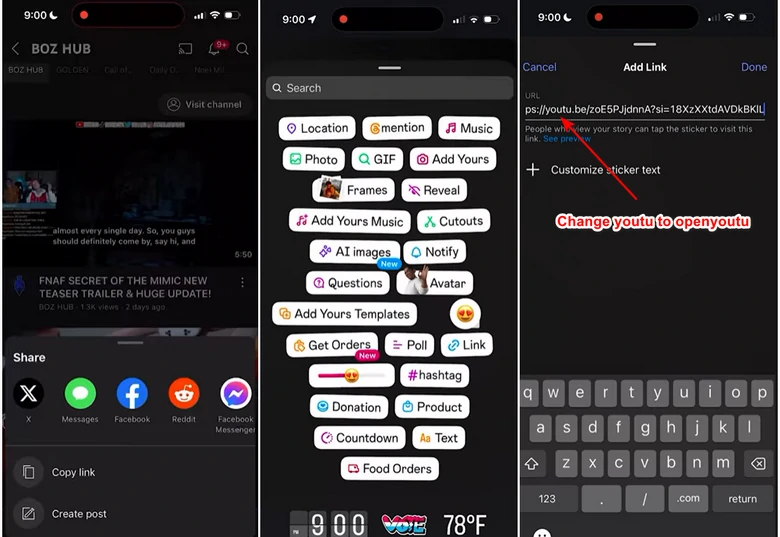 Embed YouTube Video Link to Instagram Story