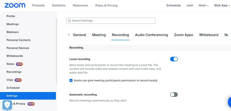 Set Permission for Allowing Local Recording in Zoom