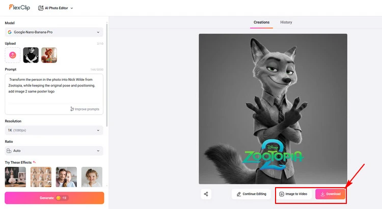 Save Your Zootopia-style Photo - FlexClip