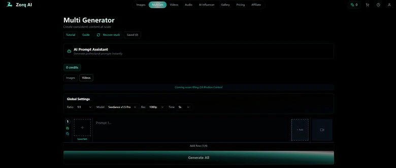 Multigen Generation Page of Zorq.AI