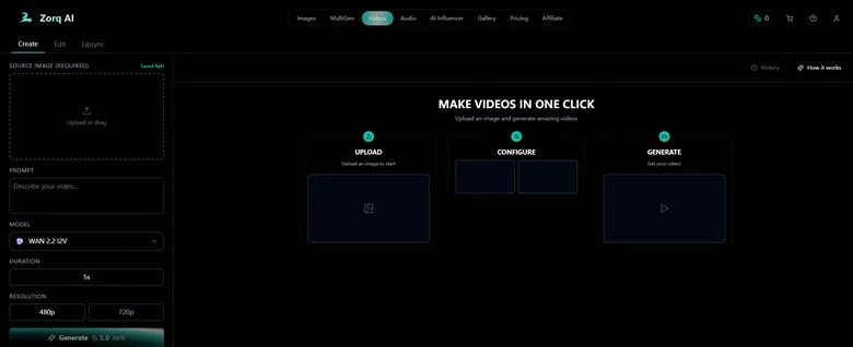 Video Generation Page of Zorq.AI