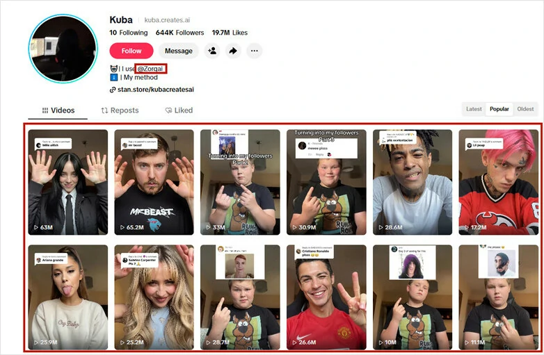 The Homepage of Viral Kuba TikTok Account