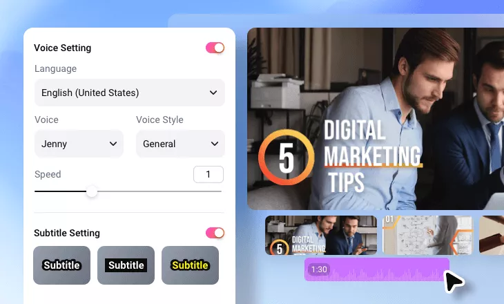 Generate compelling pitch voiceovers for your product video with AI.