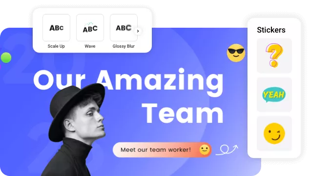 テキストアニメーション、ステッカーなどを追加する