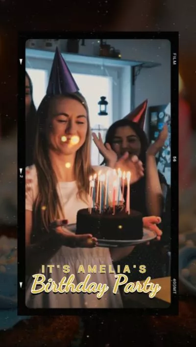 Film sombre Invitation à une fête d'anniversaire avec particules d'or
