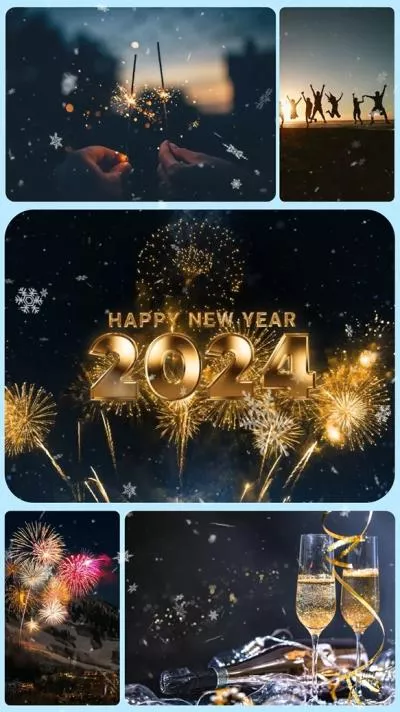 Snow Overlay New Year Countdown Photo Collage Greeting Card