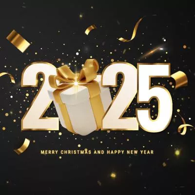 Happy New Year 2025 Gift Box Elements Dark Background Promo Intro