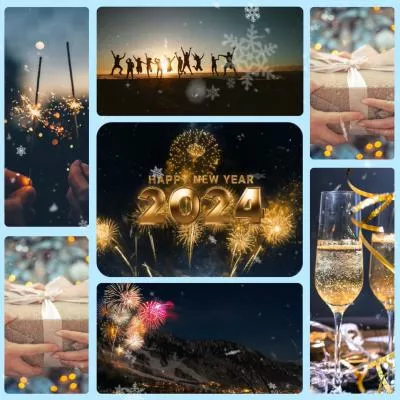 Snow Overlay New Year Countdown Photo Collage Greeting Card