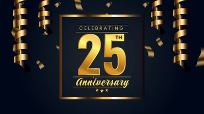 25th Anniversary Party Gold Black Invitation