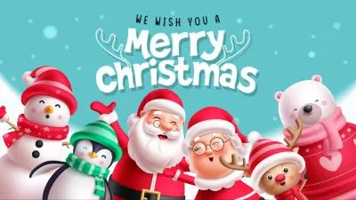 3d Blue Cute Cartoon Santa Claus Snowman Merry Christmas Holiday Greeting Business Card