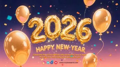 3D金色氣球新年倒數節日問候語