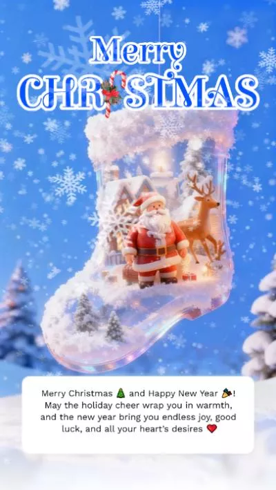 3d Holiday Glass Crystal Christmas Stocking Wishes Greetings Instagram Story