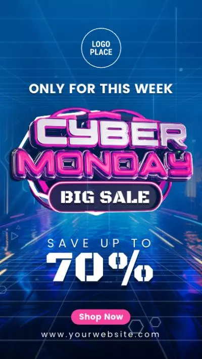 3D Neon Cyber Monday Sonderverkaufsanzeige Promo