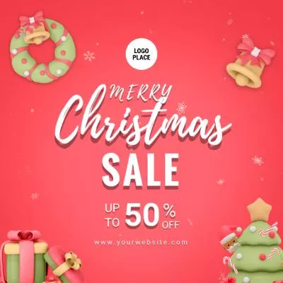 3d Red Green Snow Merry Christmas Holiday Sale Promo Social Post