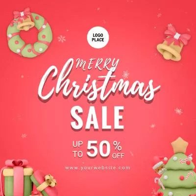 3D Vert et Rouge de Neige Joyeux Noël Vente Promo Post Social