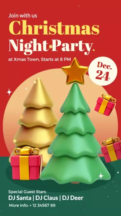 3d Red Style Merry Christmas Party Invitation