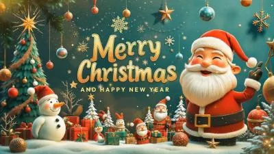 Ai 3d Cartoons Generated Merry Christmas Greeting Message Card