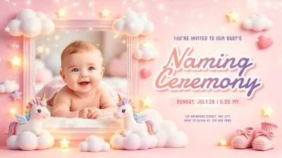 Ai Baby Pink Cute Lovely Naming Ceremony Invitation Social Media