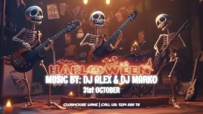 Ai Generated Halloween Party Club Invitation Skeleton  Music Opener Intro