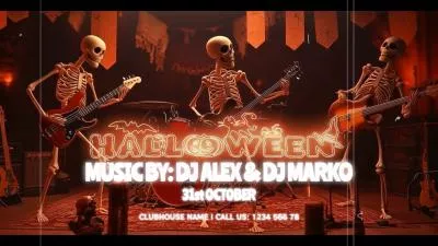 Ai Generated Halloween Party Club Invitation Skeleton Movie Opener Intro