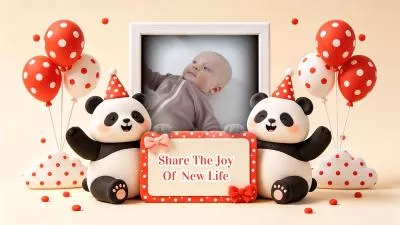 Baby Naming Ceremony Invitation Panda Neutral Style Slideshow