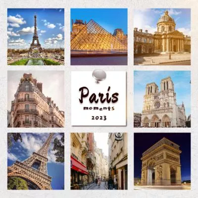 Beige Blue Modern Photo Paris Travel View Collage Vision Board Linkedin Post