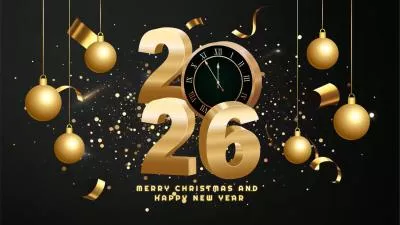 Black Gold Clock Dot Merry Christmas Welcome 2026 Happy New Year Intro