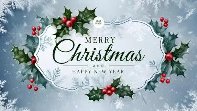 Blue And White Mistletoe Merry Christmas And Happy New Year Holiday Greeting Card