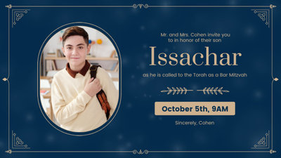 Blue Bar Mitzvah Invitation Card