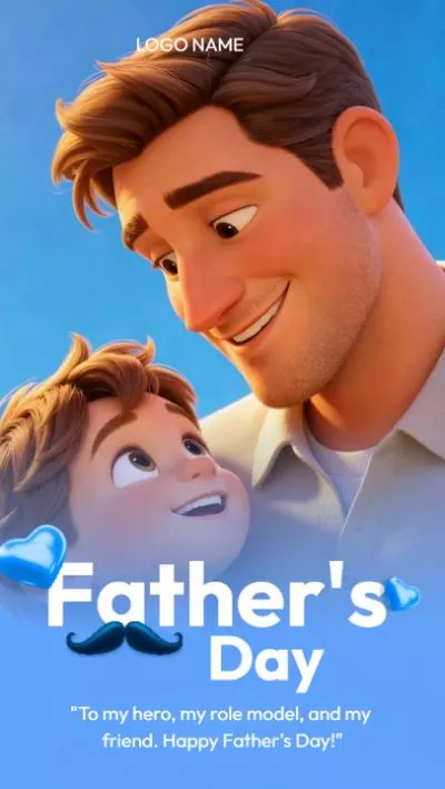 Blue Cartoon Cute Happy Fathers Day For Dad Greeting Wishes Card Tiktok