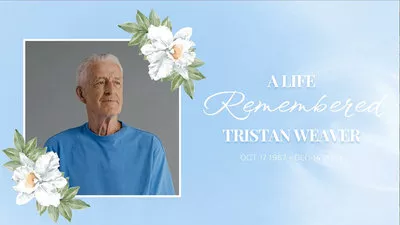 Blue Flower Minimalist Solemn Memorial Funeral Overlay Slideshow