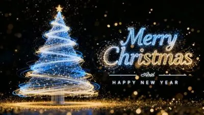Blue Golden Magic Glitter Christmas New Year Greeting Message Video Slideshow