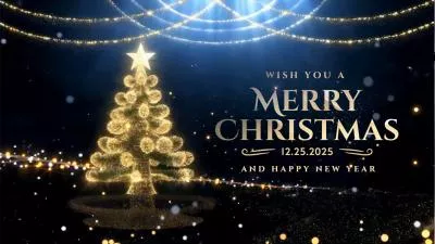 Blue Golden Particle Countdown Merry Christmas New Year Holiday Greeting Message Slideshow