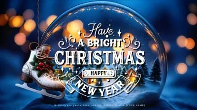 Blue Night Christmas Snow Crystal Ball New Year Greeting Message Business Intro
