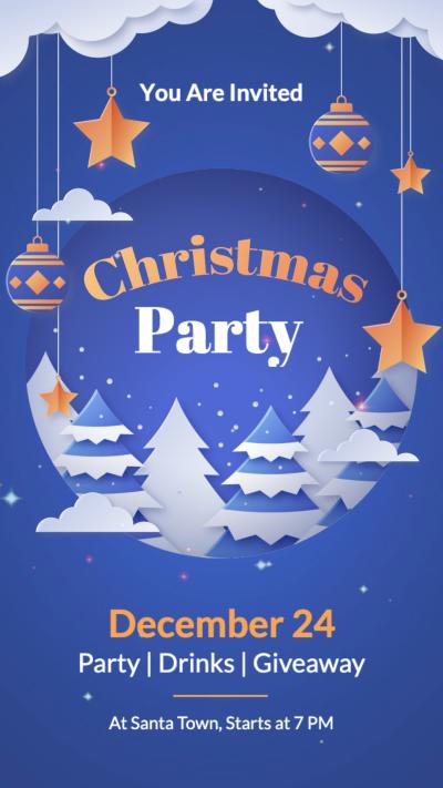 Blue Paper Style Merry Christmas Party Invitation