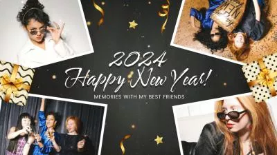 Bokeh Golden Friend Memory Happy New Year Photo Collage Slideshow