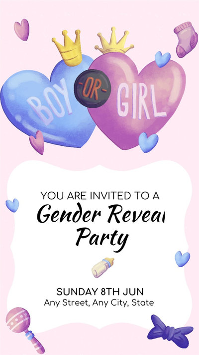 Cartoon Baby Gender Reveal Party Invitation