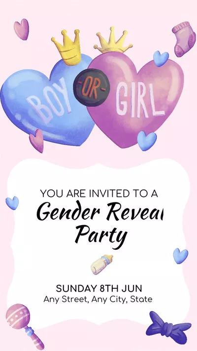 Cartoon Baby Geschlecht Enthüllen Party Einladung