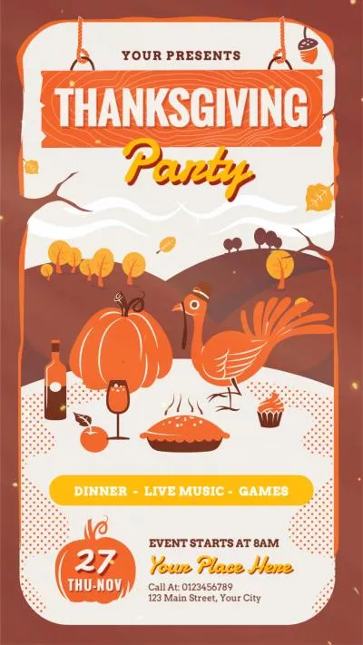 Cartoon Flyer Thanksgiving Party Invitation Club Promo Story