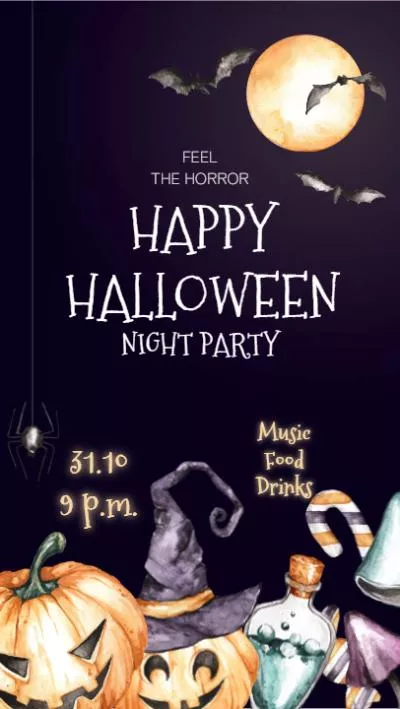 Cartoon Happy Halloween Night Party Invitation