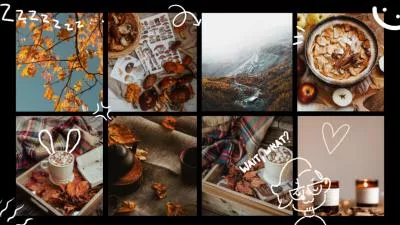 Diapositiva de collage de recuerdos de álbum de fotos diario con líneas de dibujos animados