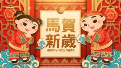 Cartoon Paper Cutting 2026 Chinese New Year Business Greeting Message Card Intro