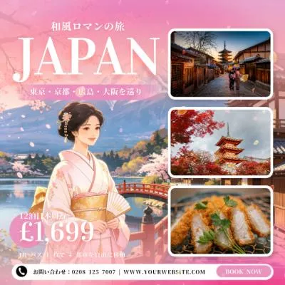 Cartoon Pink Style Japan Travel Agency Trip Business Promo Post