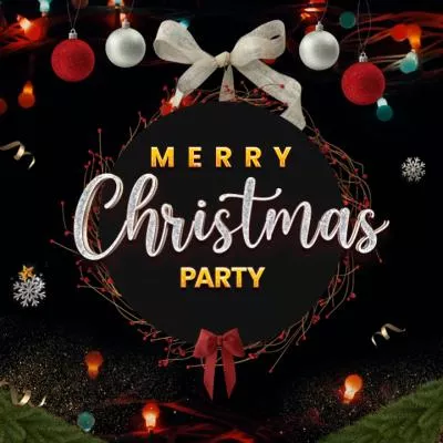 Christmas Party Club Bar Invitation Black Neon