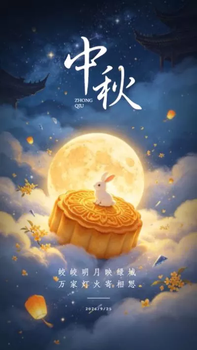 Classic Traditional Chinese Mid Autumn Festival Mooncake Greeting Card